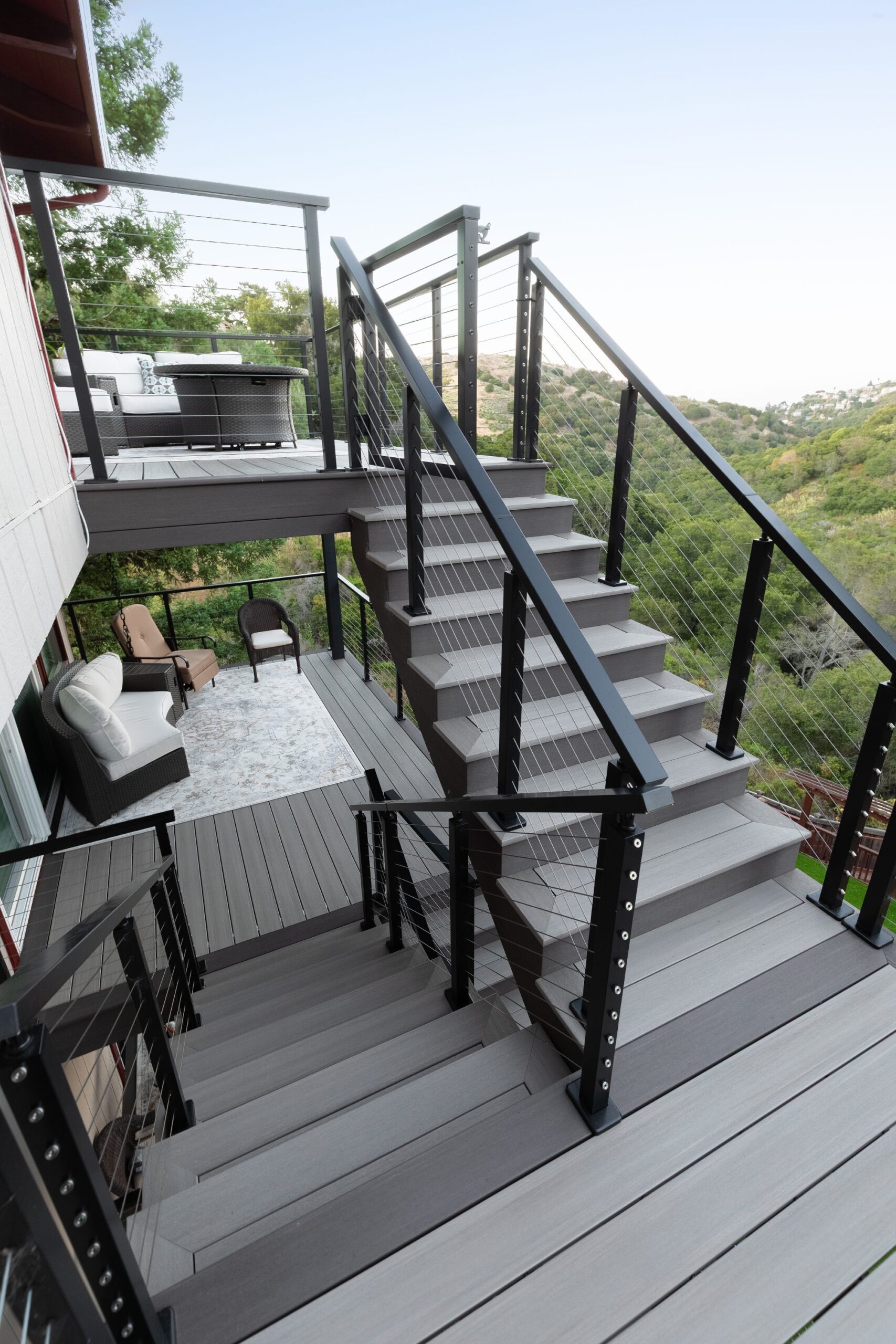 TimberTech deck stairs with cable railing in Belmont, CA