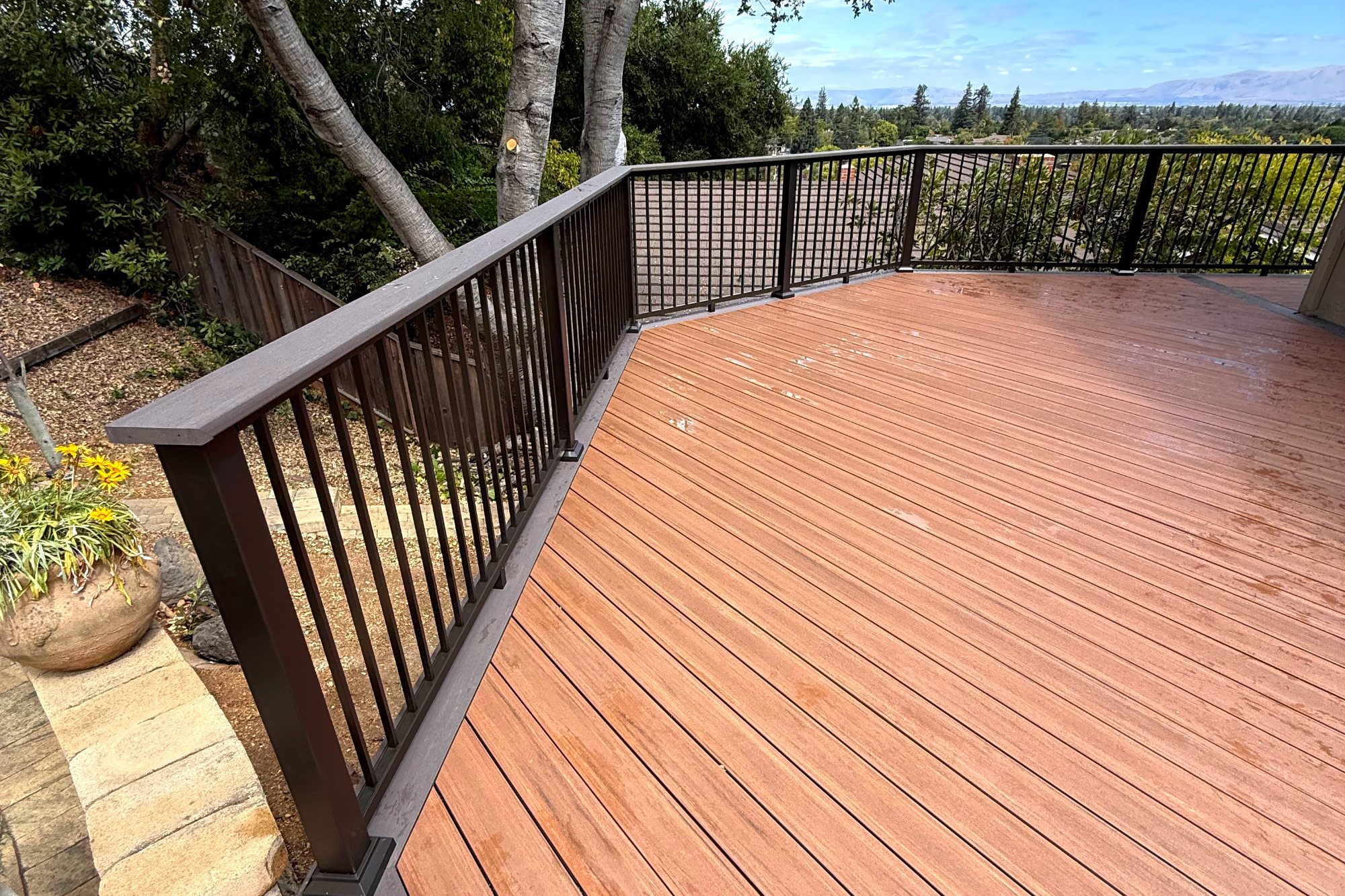 Wide composite deck with railing in Los Altos, CA