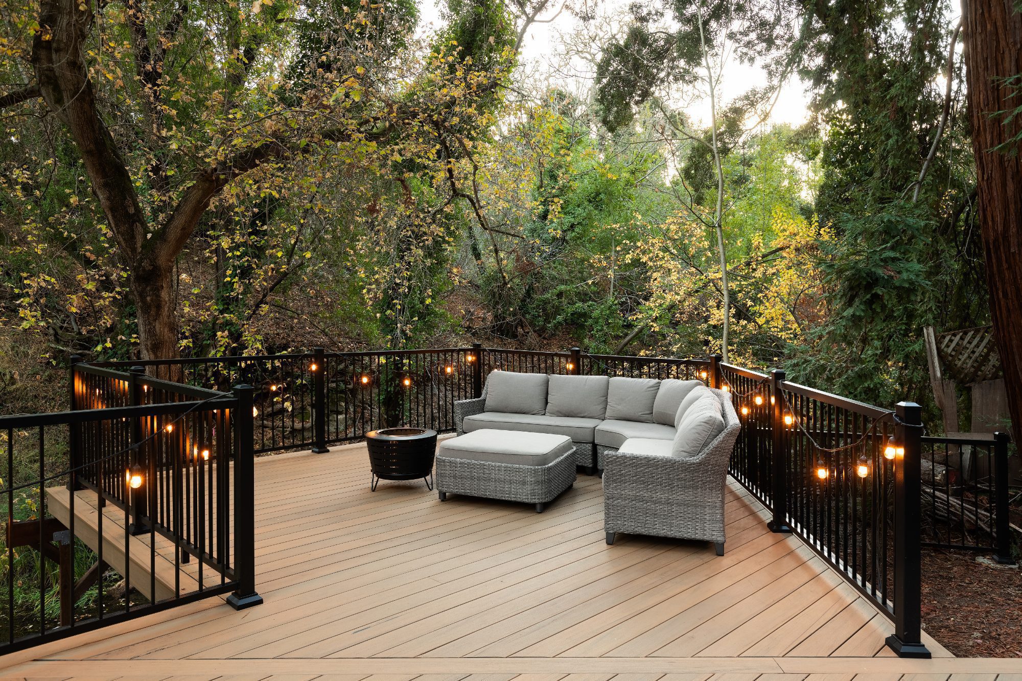 Large composite deck with aluminum railing in Menlo Park, CA
