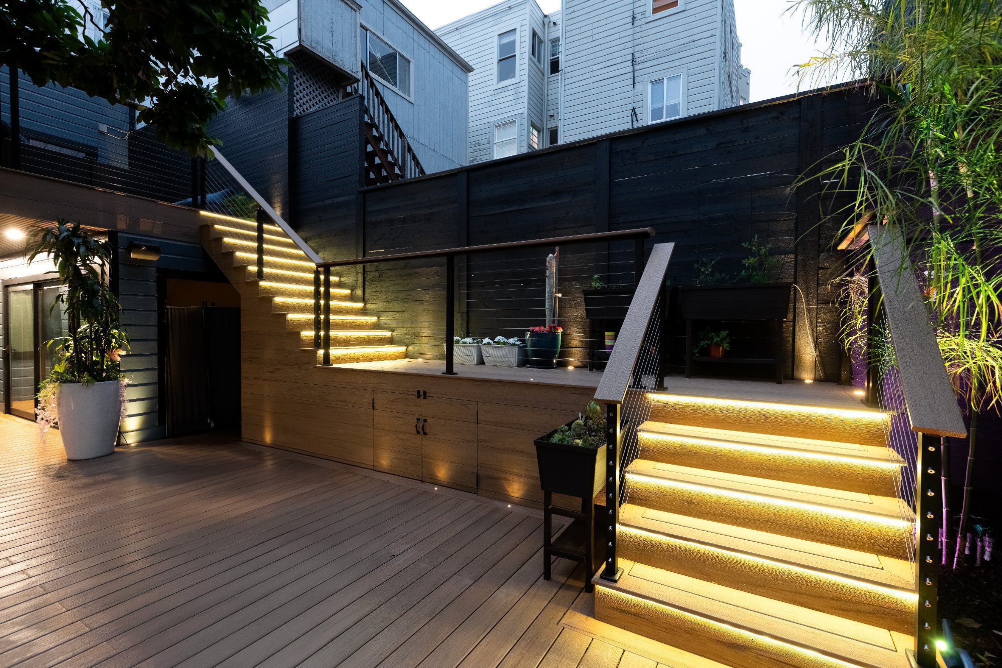Composite deck stairs with LED lighting in San Francisco, CA