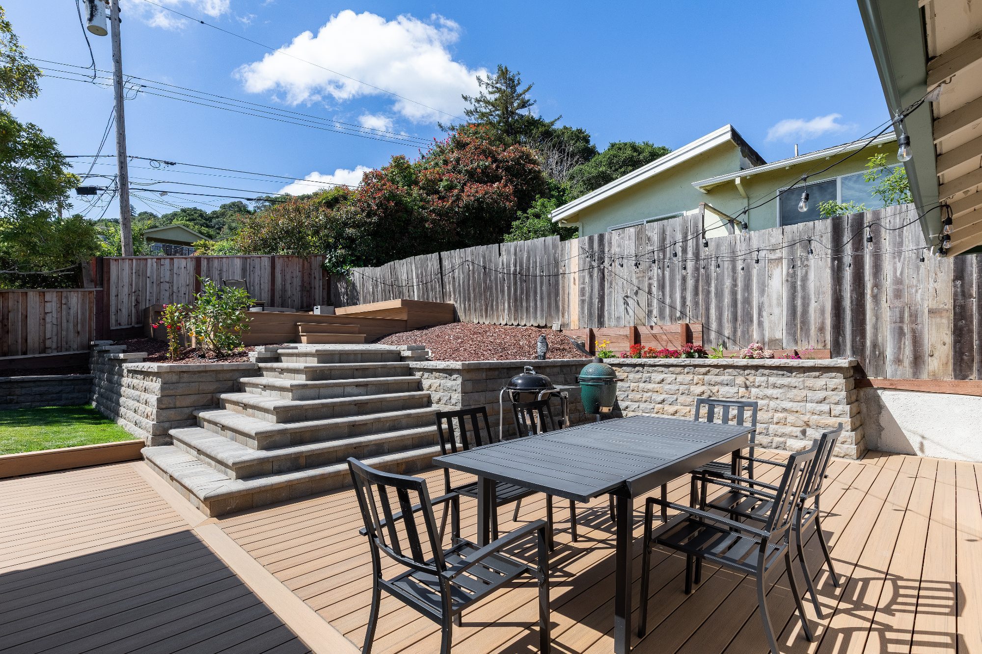 Outdoor dining area on a composite deck in San Mateo, CA
