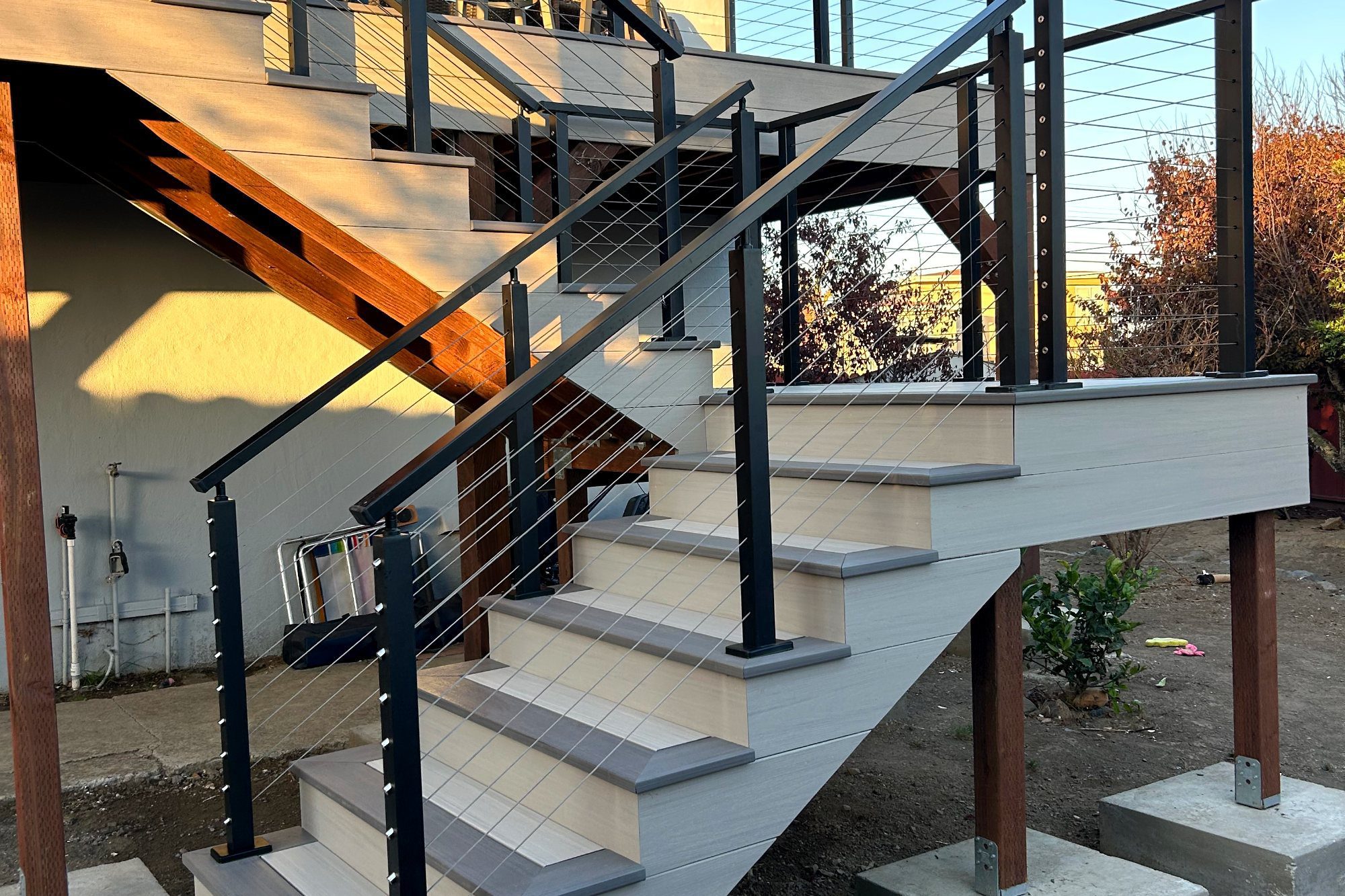 Deck stairs with cable railing in South San Francisco, CA