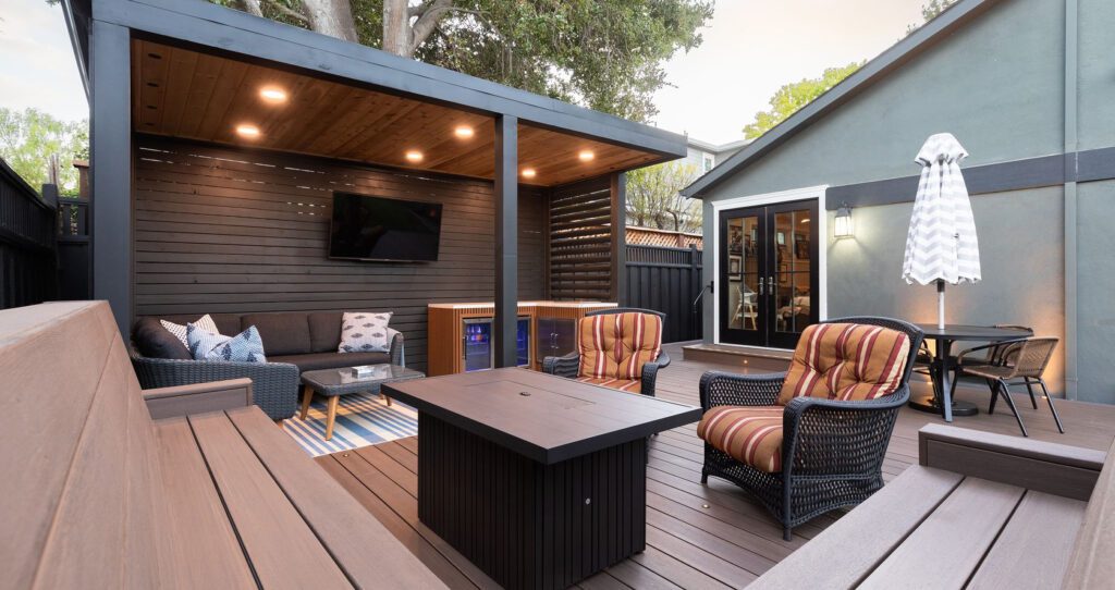 Modern sustainable deck with smart lighting and eco-friendly design
