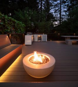 Smart outdoor deck with lighting and heating at night