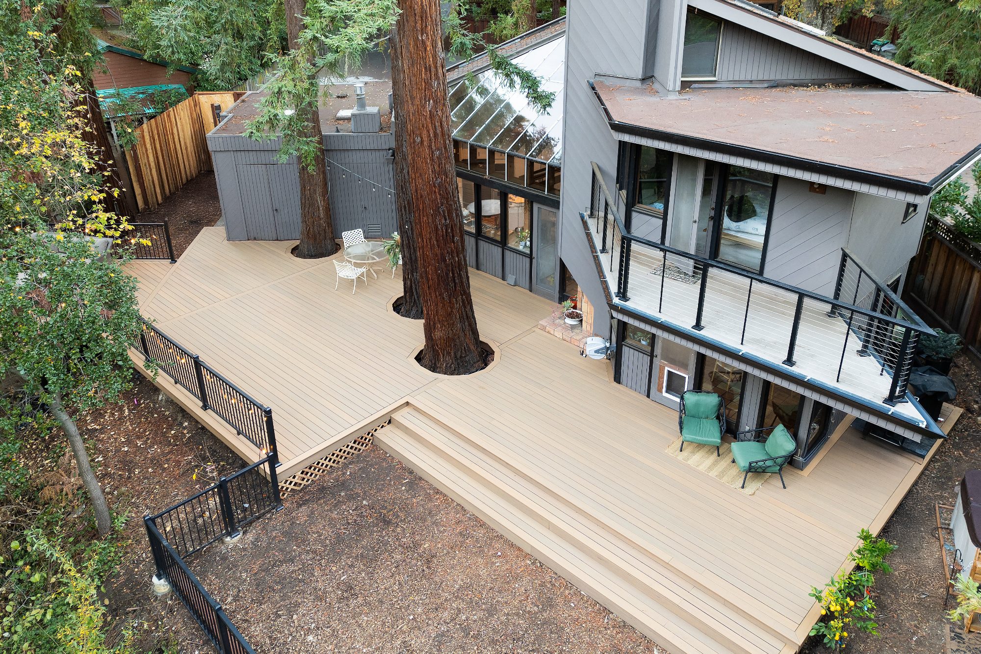 Aerial view of a composite deck in Menlo Park, CA